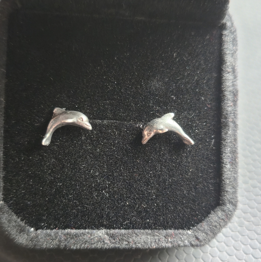 Silver Dolphin Earrings Vintage 90s